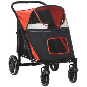 Pet Stroller Dog Cat Carriage One Click Fold with Universal Front Wheels Shock Absorber Brakes Storage Bags Mesh Window