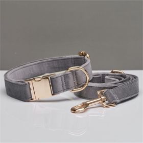 Multiple Colour Velvet Personalise Dog Collar Leash Set With Bow (Option: Grey set-S)