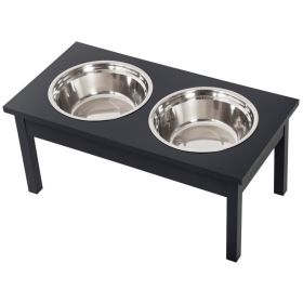 23" Wooden Heavy Duty Dog Food Bowls Pet Elevated Feeding Station -Black (Option: Black-650x370x140 mm)