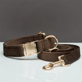 Multiple Colour Velvet Personalise Dog Collar Leash Set With Bow (Option: Brown set-XS)