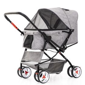 Four Wheel Folding Pet Stroller, Dog Jogger Travel Carrier Adjustable Canopy Storage Brake Mesh Window (Color: Gray)